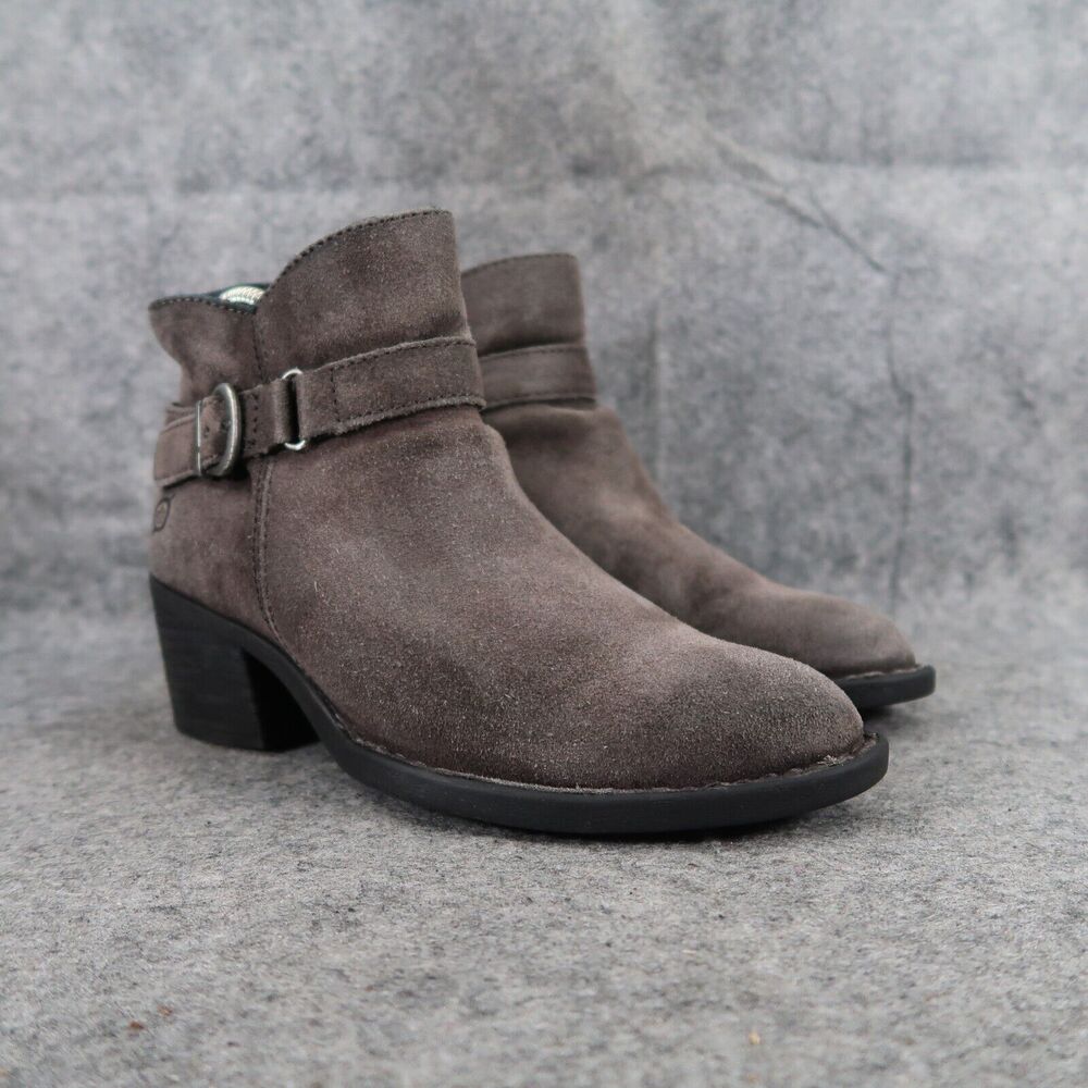 Born Shoes Womens 5.5 Booties Leather Casual Fashion Adia Moto Gray Block Heel